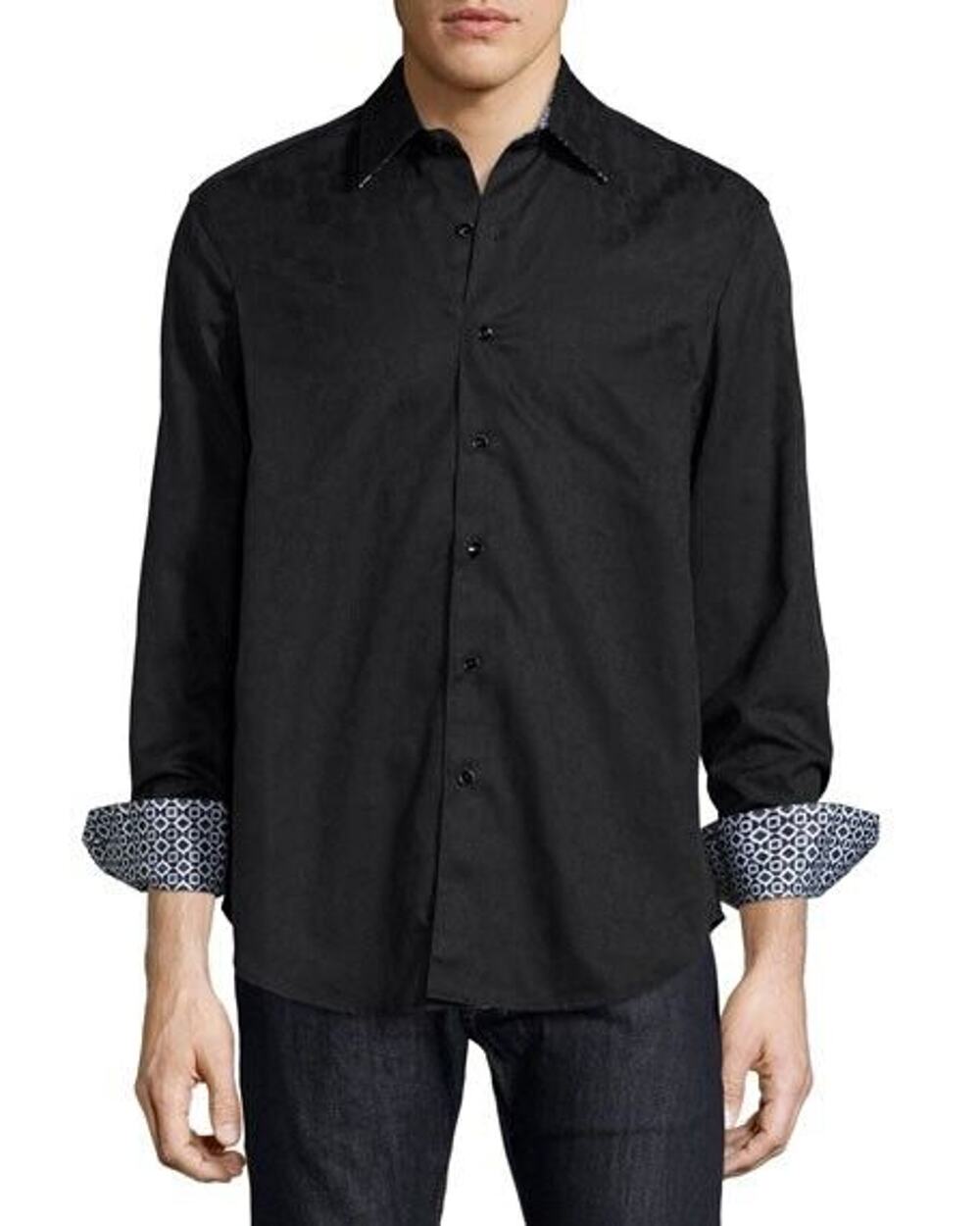 Robert Graham Men's Cullen Jacquard Long-Sleeve Black Button Down Shirt Size 2XL